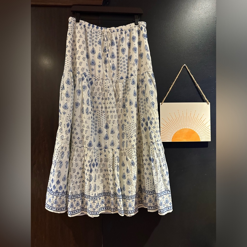 Bila White Maxi Skirt with Blue Floral Print